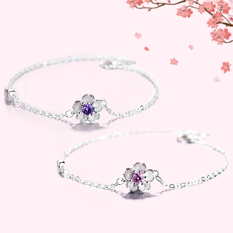 Bracelet Sweet Sakura – Chaîne en alliage réglable avec pendentif fleur de cerisier rose