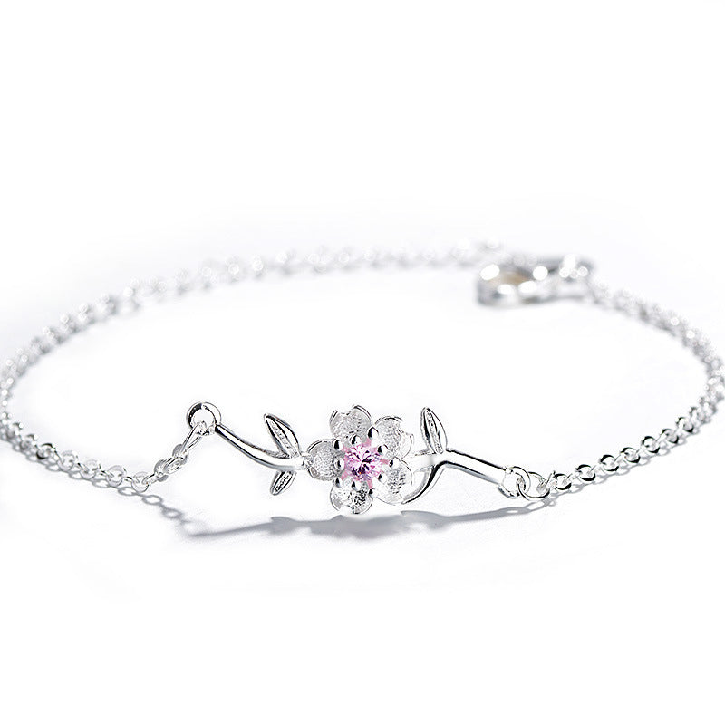 Bracelet Sweet Sakura – Chaîne en alliage réglable avec pendentif fleur de cerisier rose